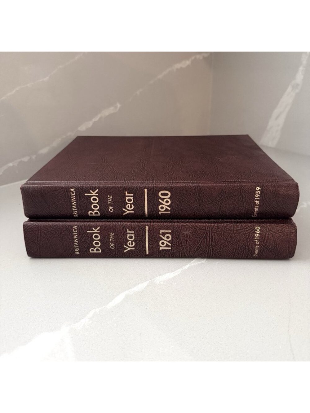 Lot Of 2 Britannica Book Of the Year 1960-1961 Hardcover Red Leather Vintage